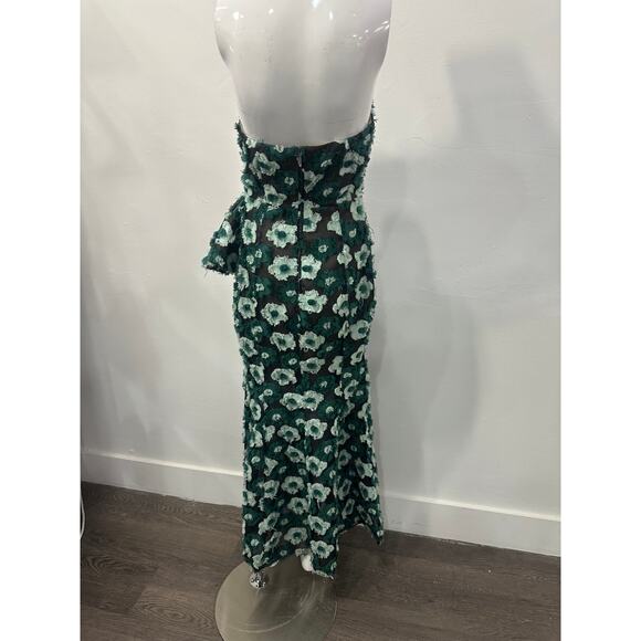 Elliatt Flora Print Strapless Georgina Hi-Slit Maxi Dress Green Women's Size S - Picture 4 of 9